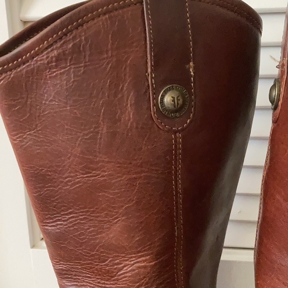 Frye tall boots; cognac, size 7. Well-worn. - Picture 3 of 7